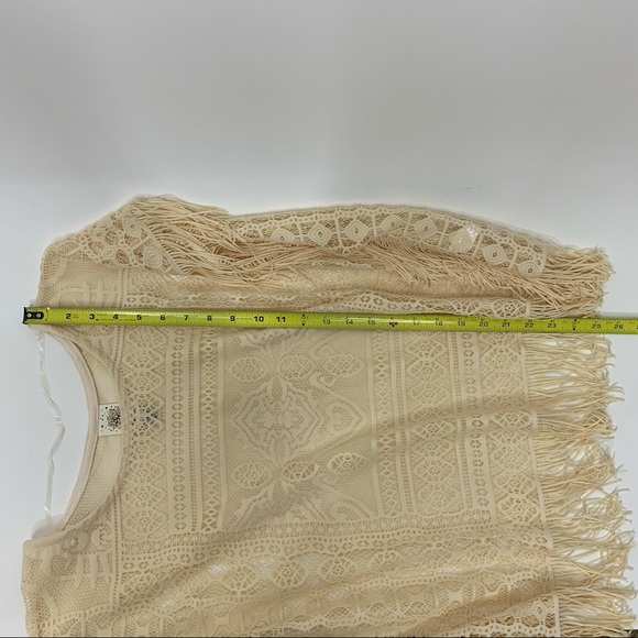 Self Esteem Y2K Crocheted Lace Boho Overlay Blouse With Fringe Warm Ivory Cream - Picture 14 of 15